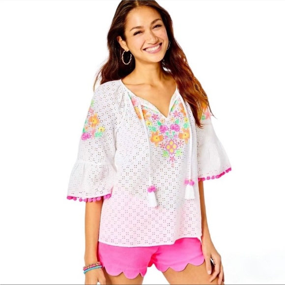 Lilly Pulitzer Morgain White Embroidered Eyelet Top Size XS NWT - Picture 3 of 12